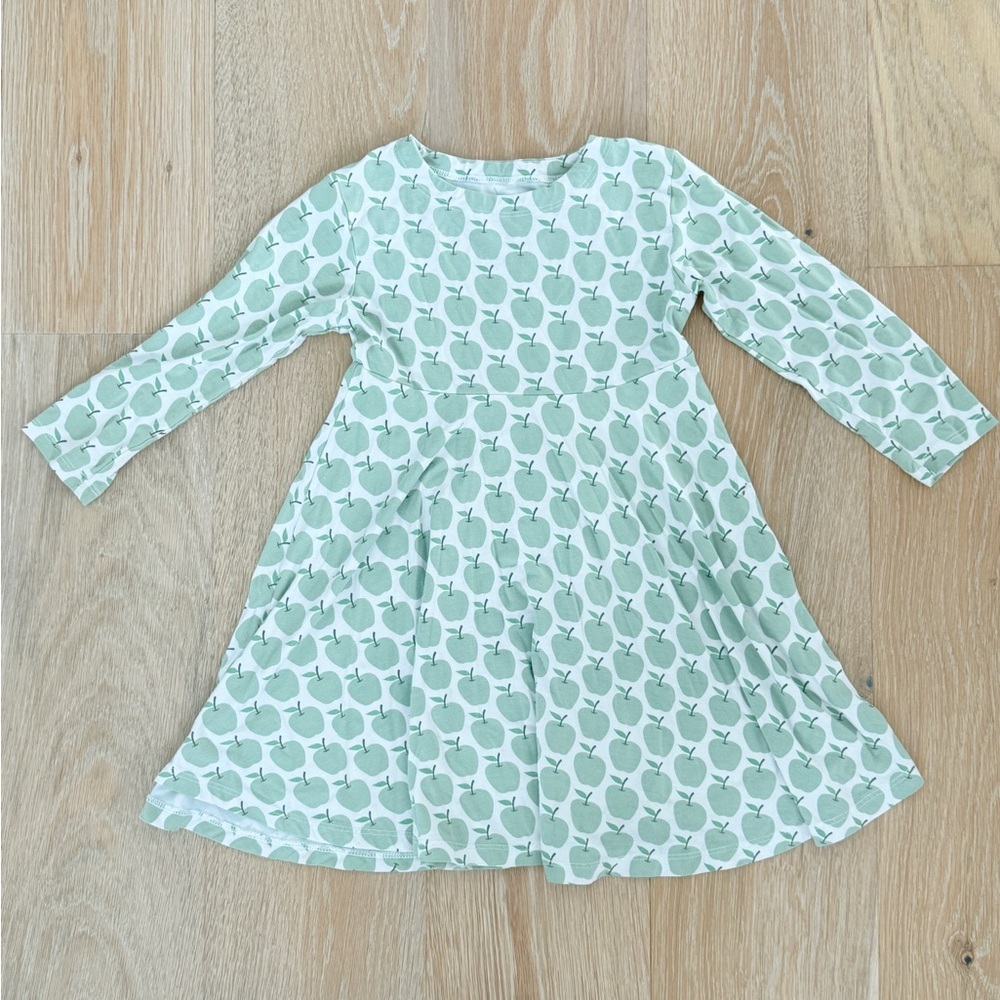 Green Apple Print Kids Dress
